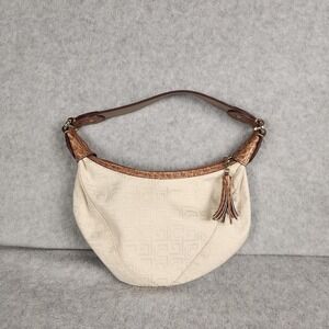 Liz Claiborne Hobo Bag Womens Medium Beige Brown Embossed Leather Shoulder Purse